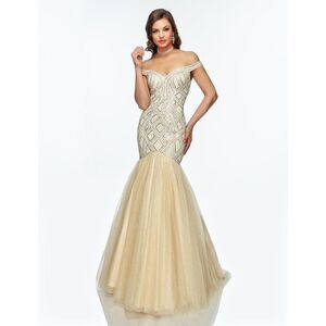 Lucci Lu 2146 Ivory Sequined Tulle Mermaid Tail Special Occasions Ball Gown Size